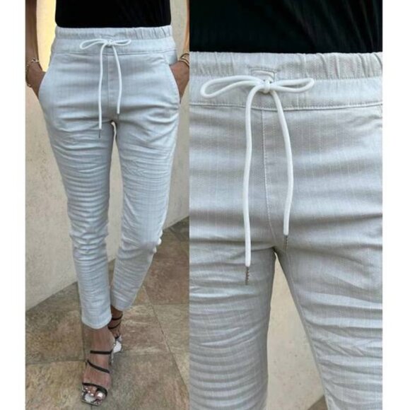 Bevy Flog Shely Drawstring Pants White Platinum Herringbone Sz 27 - Picture 1 of 7